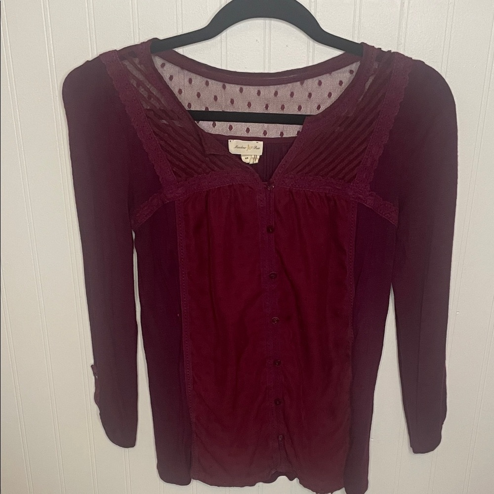 Anthropologie Burgundy Lace Blouse